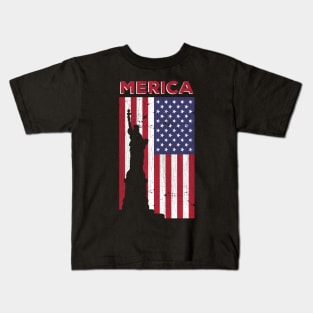 Merica Statue of Liberty and the flag of America design Kids T-Shirt